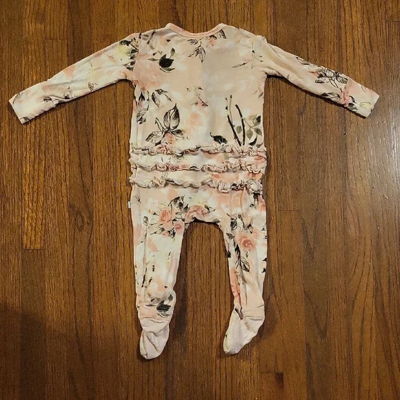 Posh Peanut Floral Pink and Green Footies with Long Sleeves - Picture 3 of 4